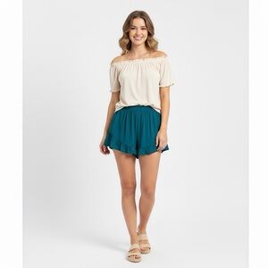 Wild Fable Teal High Waisted Pull On Flutter Shorts NWT Size Large